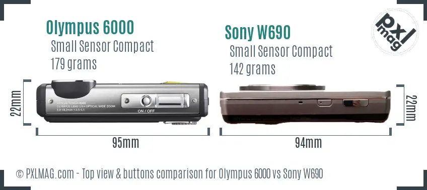 Olympus 6000 vs Sony W690 top view buttons comparison