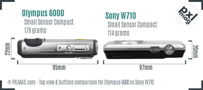 Olympus 6000 vs Sony W710 top view buttons comparison