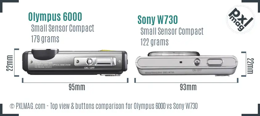 Olympus 6000 vs Sony W730 top view buttons comparison