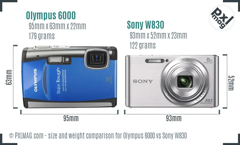 Olympus 6000 vs Sony W830 size comparison