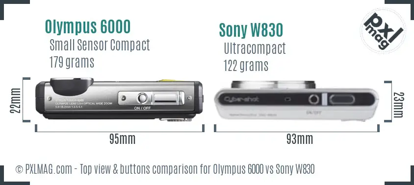 Olympus 6000 vs Sony W830 top view buttons comparison