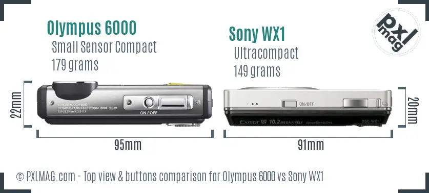 Olympus 6000 vs Sony WX1 top view buttons comparison