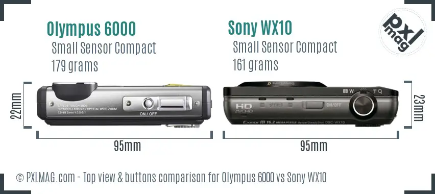Olympus 6000 vs Sony WX10 top view buttons comparison