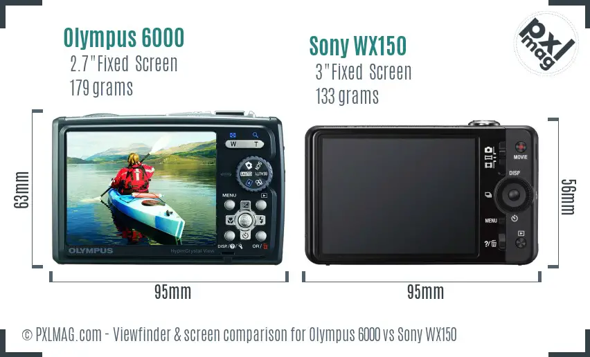 Olympus 6000 vs Sony WX150 Screen and Viewfinder comparison