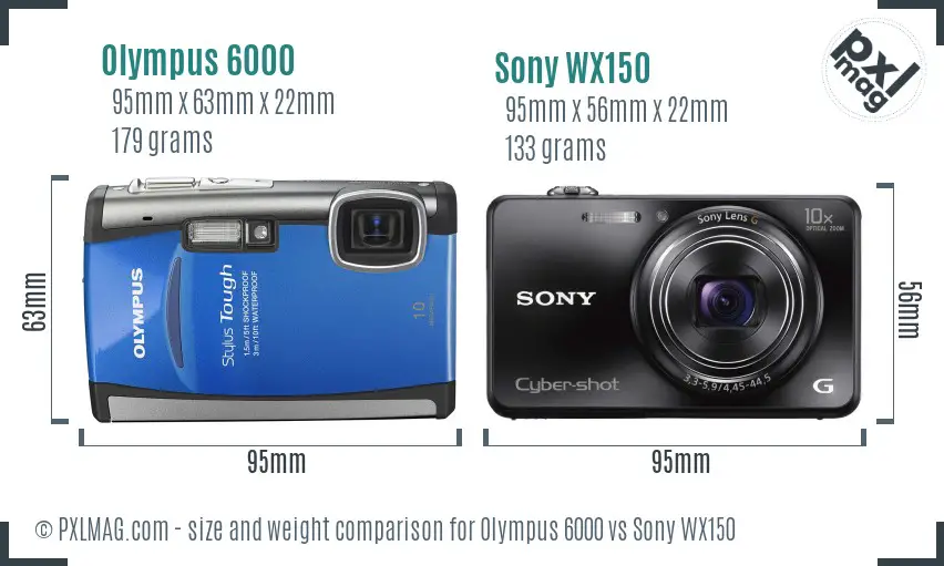 Olympus 6000 vs Sony WX150 size comparison