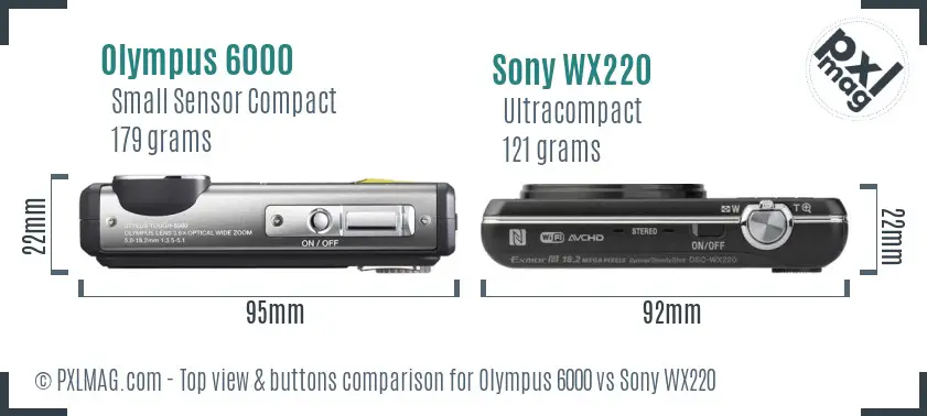 Olympus 6000 vs Sony WX220 top view buttons comparison