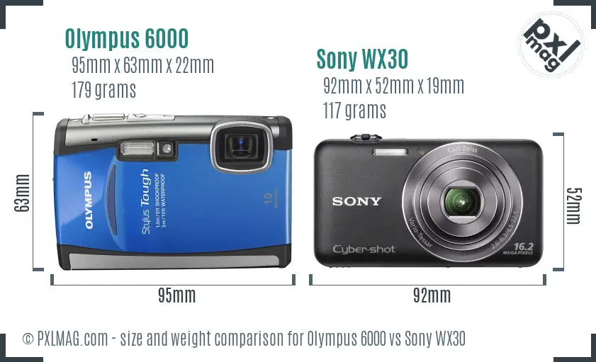 Olympus 6000 vs Sony WX30 size comparison