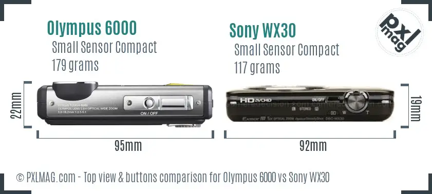 Olympus 6000 vs Sony WX30 top view buttons comparison