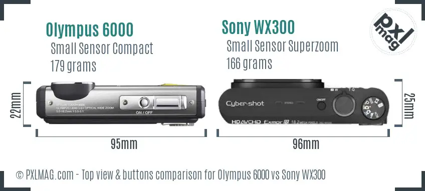 Olympus 6000 vs Sony WX300 top view buttons comparison