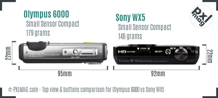 Olympus 6000 vs Sony WX5 top view buttons comparison