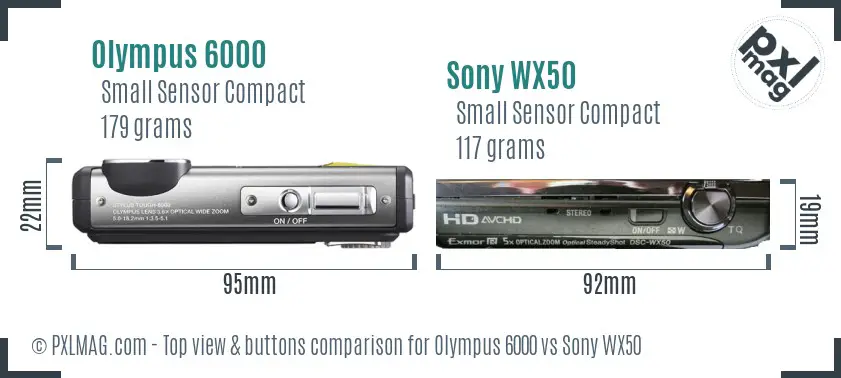 Olympus 6000 vs Sony WX50 top view buttons comparison