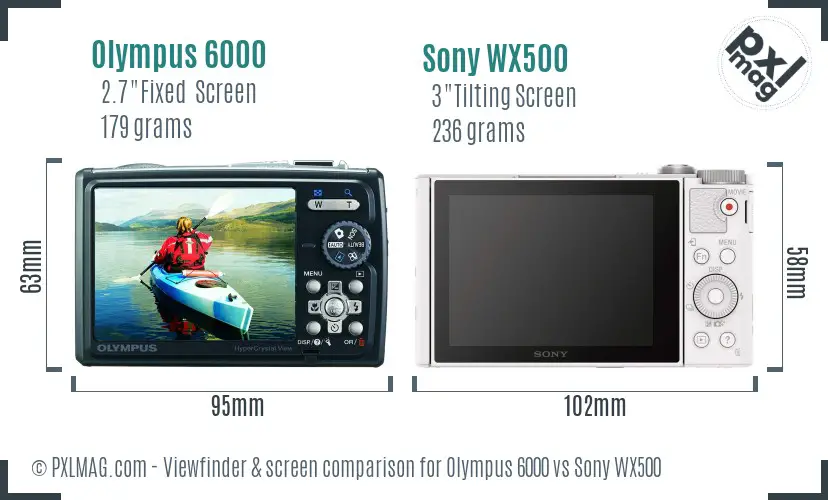 Olympus 6000 vs Sony WX500 Screen and Viewfinder comparison
