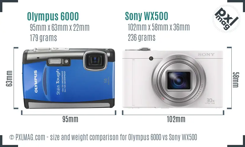 Olympus 6000 vs Sony WX500 size comparison