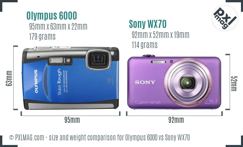 Olympus 6000 vs Sony WX70 size comparison