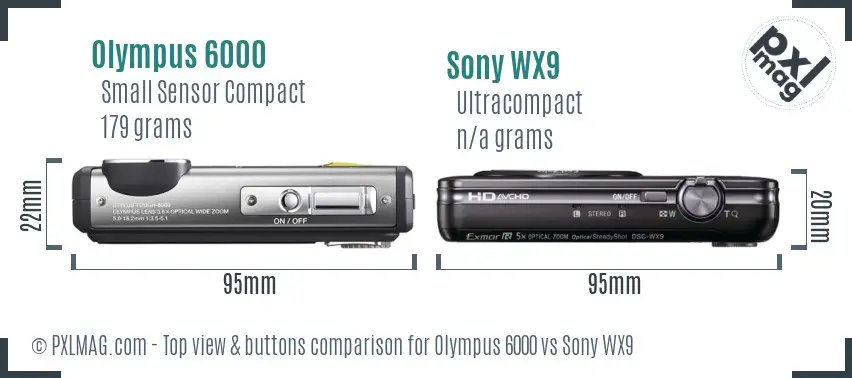 Olympus 6000 vs Sony WX9 top view buttons comparison