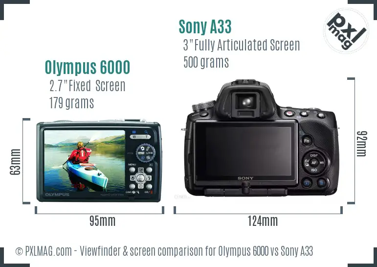 Olympus 6000 vs Sony A33 Screen and Viewfinder comparison