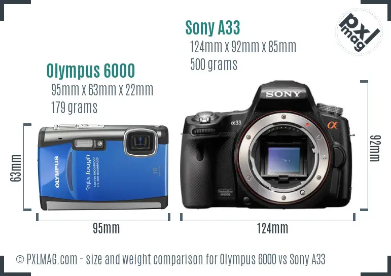 Olympus 6000 vs Sony A33 size comparison