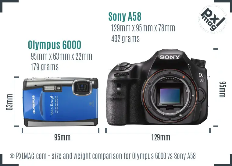 Olympus 6000 vs Sony A58 size comparison