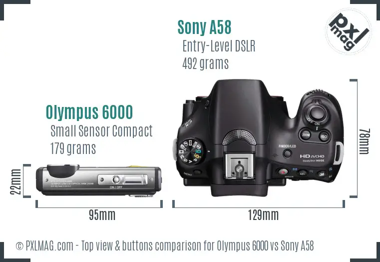Olympus 6000 vs Sony A58 top view buttons comparison