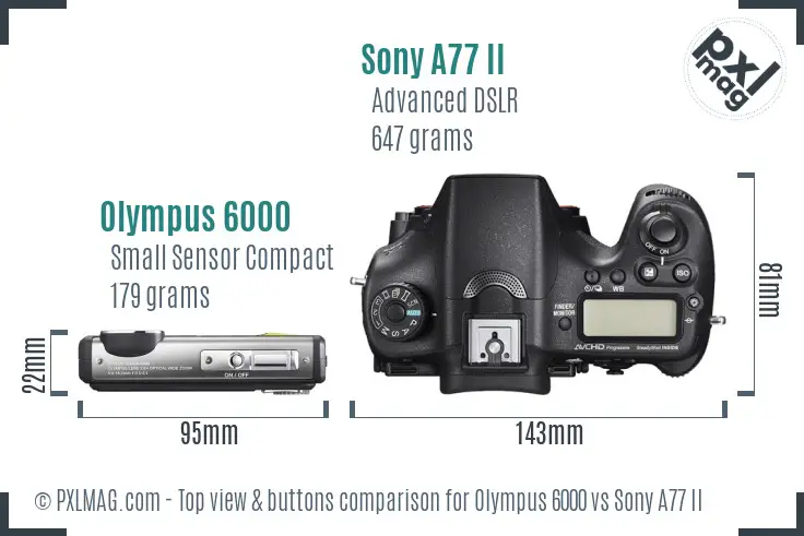 Olympus 6000 vs Sony A77 II top view buttons comparison