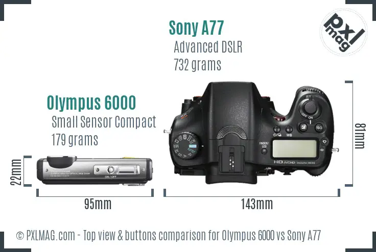 Olympus 6000 vs Sony A77 top view buttons comparison