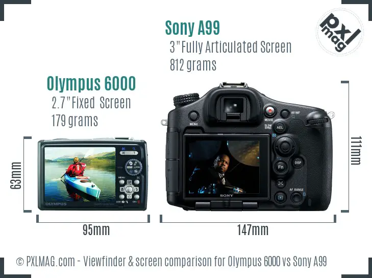 Olympus 6000 vs Sony A99 Screen and Viewfinder comparison