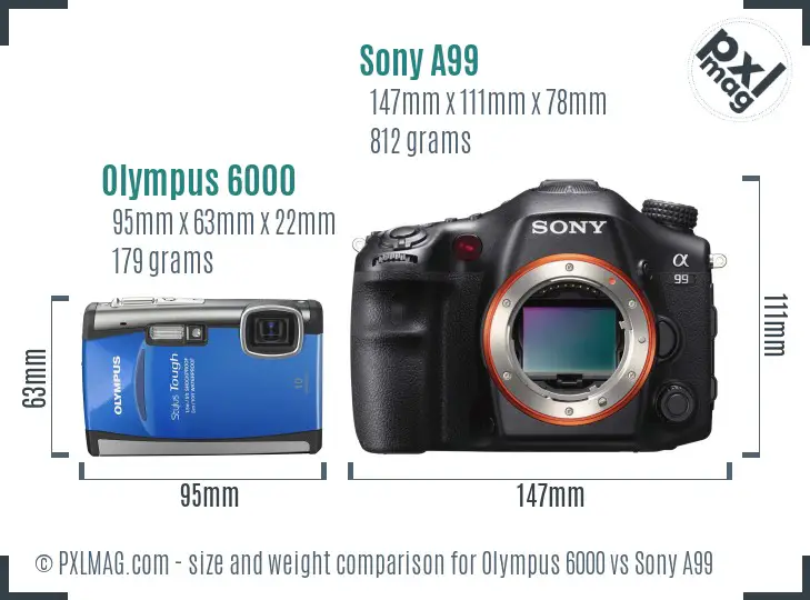 Olympus 6000 vs Sony A99 size comparison