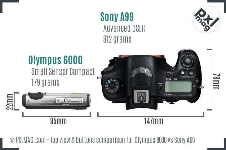 Olympus 6000 vs Sony A99 top view buttons comparison