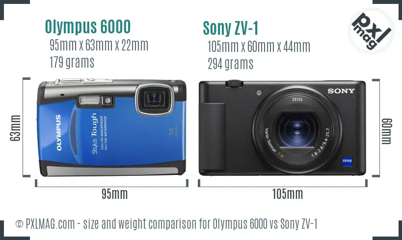 Olympus 6000 vs Sony ZV-1 size comparison