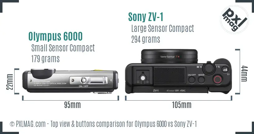 Olympus 6000 vs Sony ZV-1 top view buttons comparison