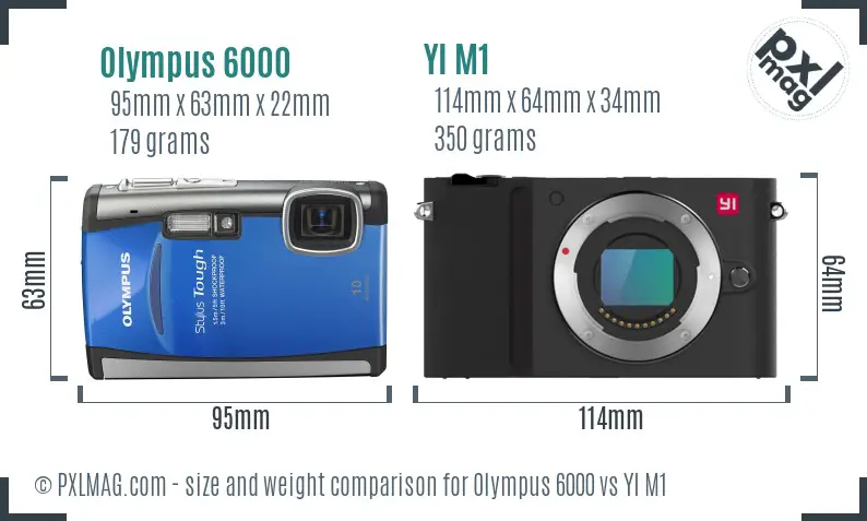 Olympus 6000 vs YI M1 size comparison