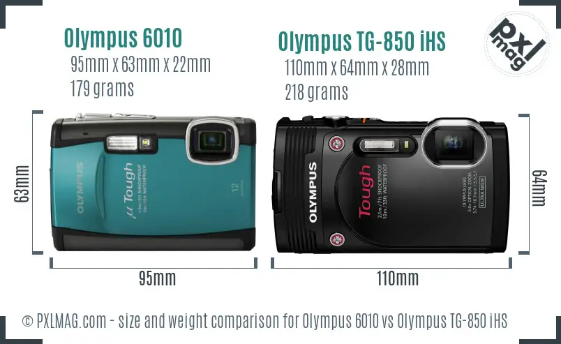 Olympus 6010 vs Olympus TG-850 iHS size comparison