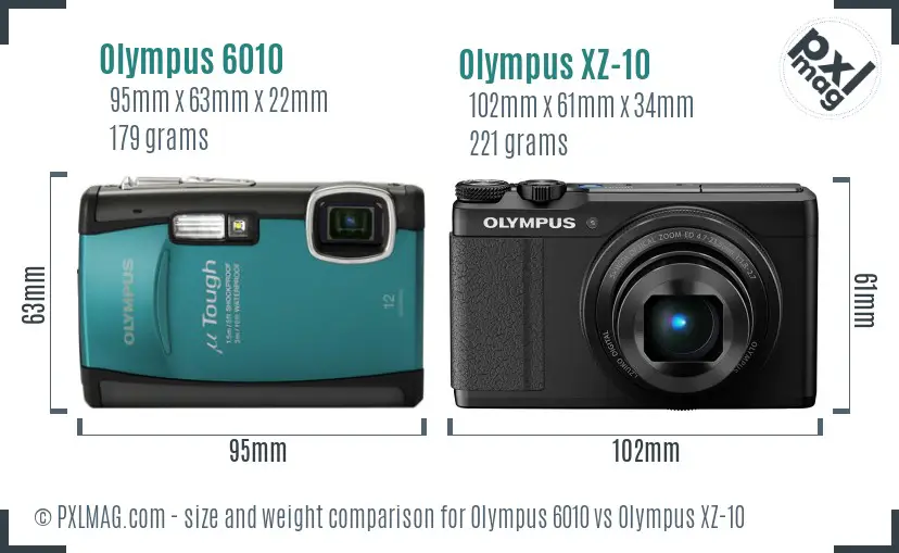 Olympus 6010 vs Olympus XZ-10 size comparison