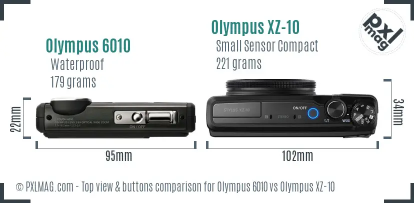 Olympus 6010 vs Olympus XZ-10 top view buttons comparison