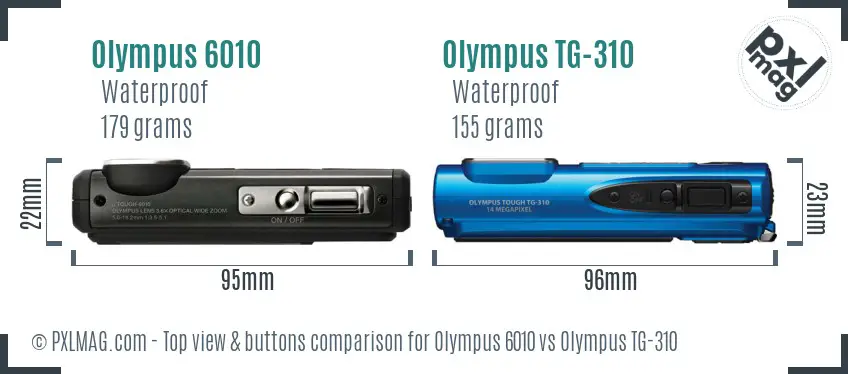 Olympus 6010 vs Olympus TG-310 top view buttons comparison