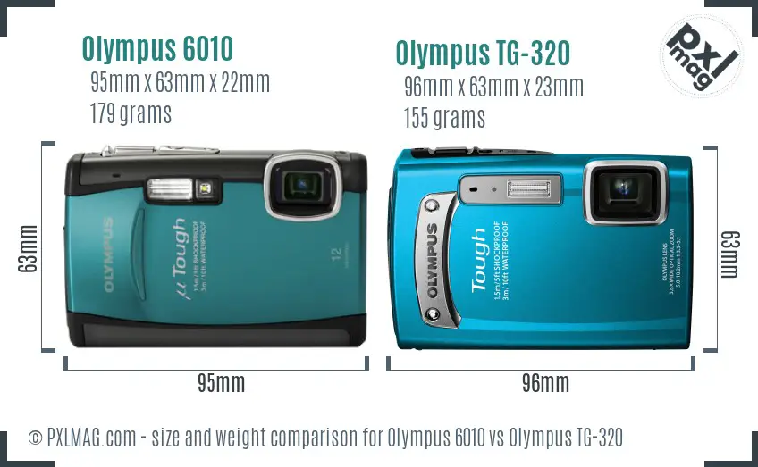 Olympus 6010 vs Olympus TG-320 size comparison