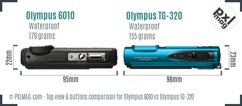 Olympus 6010 vs Olympus TG-320 top view buttons comparison