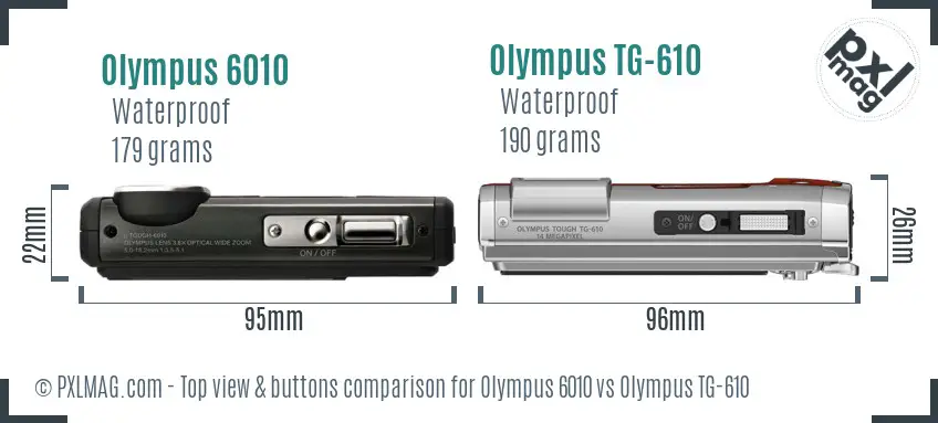 Olympus 6010 vs Olympus TG-610 top view buttons comparison