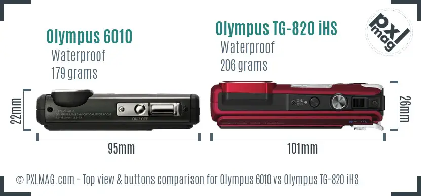 Olympus 6010 vs Olympus TG-820 iHS top view buttons comparison