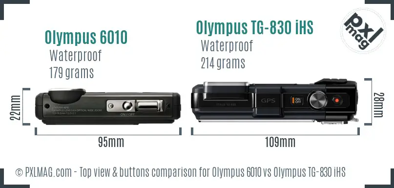 Olympus 6010 vs Olympus TG-830 iHS top view buttons comparison