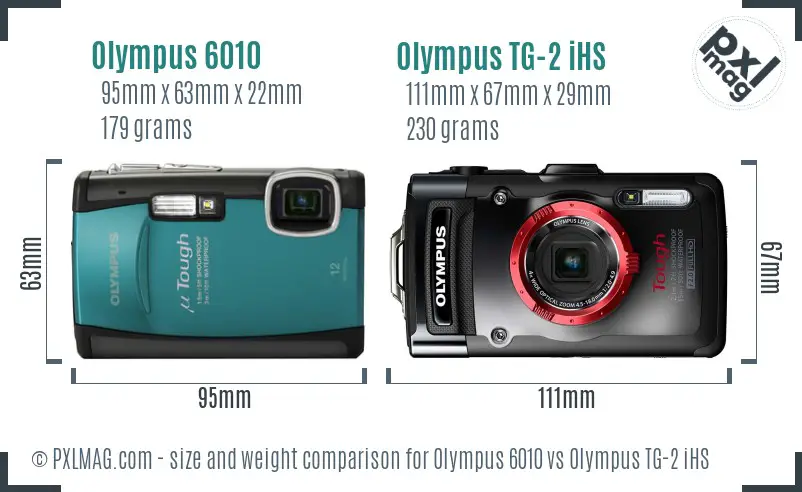 Olympus 6010 vs Olympus TG-2 iHS size comparison