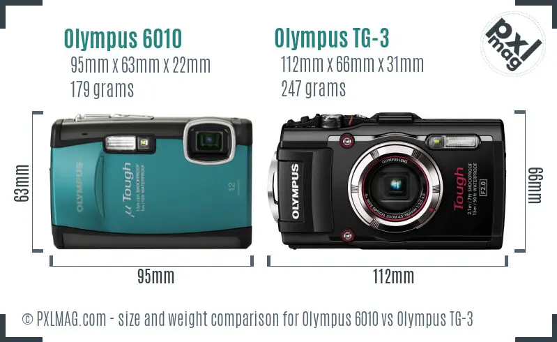 Olympus 6010 vs Olympus TG-3 size comparison