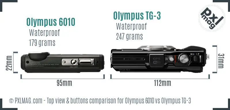 Olympus 6010 vs Olympus TG-3 top view buttons comparison