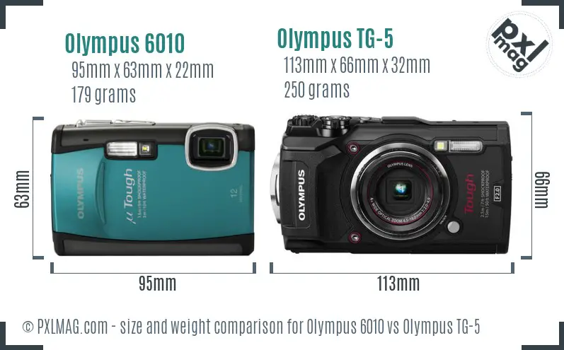 Olympus 6010 vs Olympus TG-5 size comparison