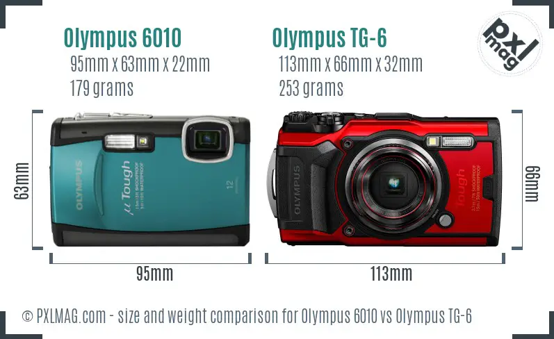 Olympus 6010 vs Olympus TG-6 size comparison