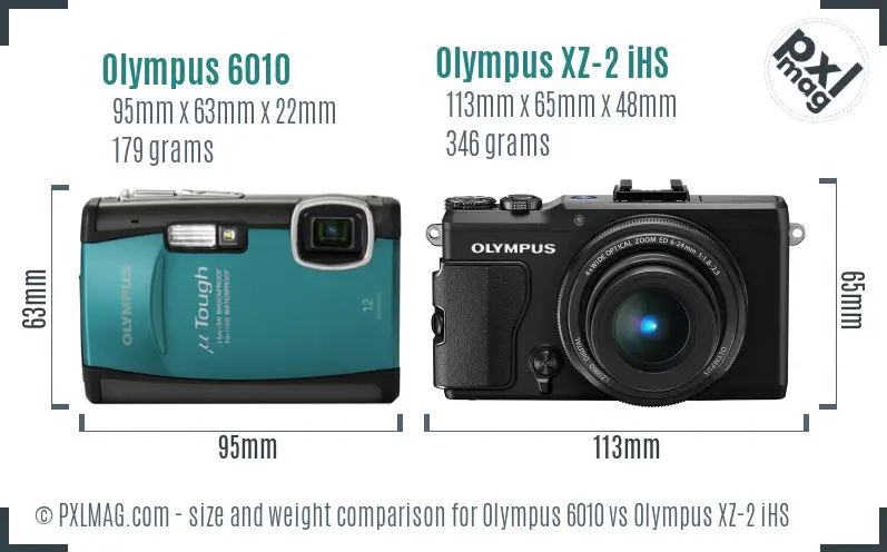 Olympus 6010 vs Olympus XZ-2 iHS size comparison