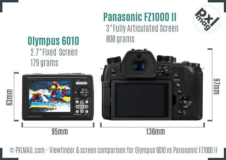 Olympus 6010 vs Panasonic FZ1000 II Screen and Viewfinder comparison