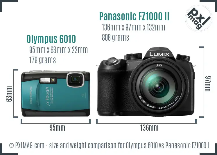 Olympus 6010 vs Panasonic FZ1000 II size comparison