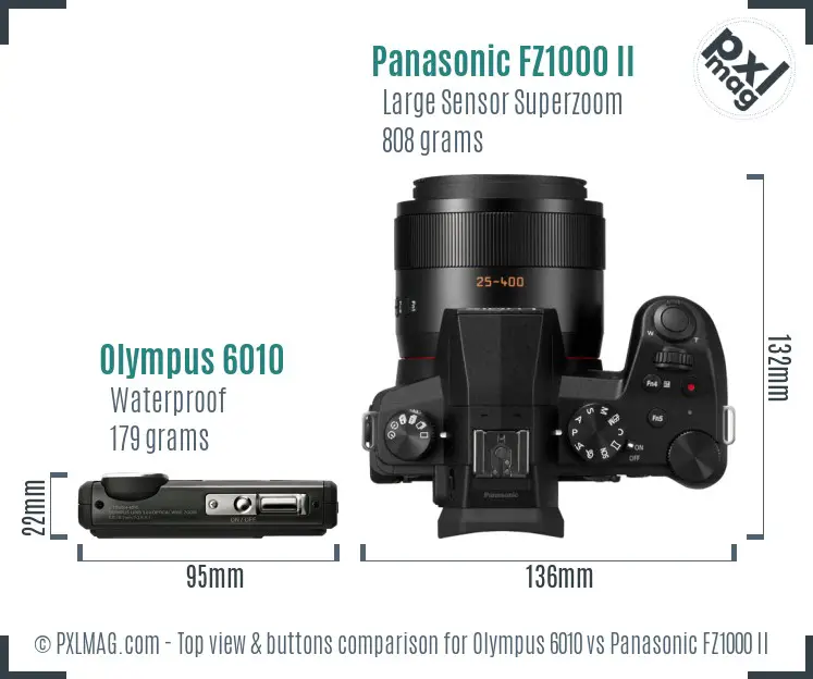 Olympus 6010 vs Panasonic FZ1000 II top view buttons comparison