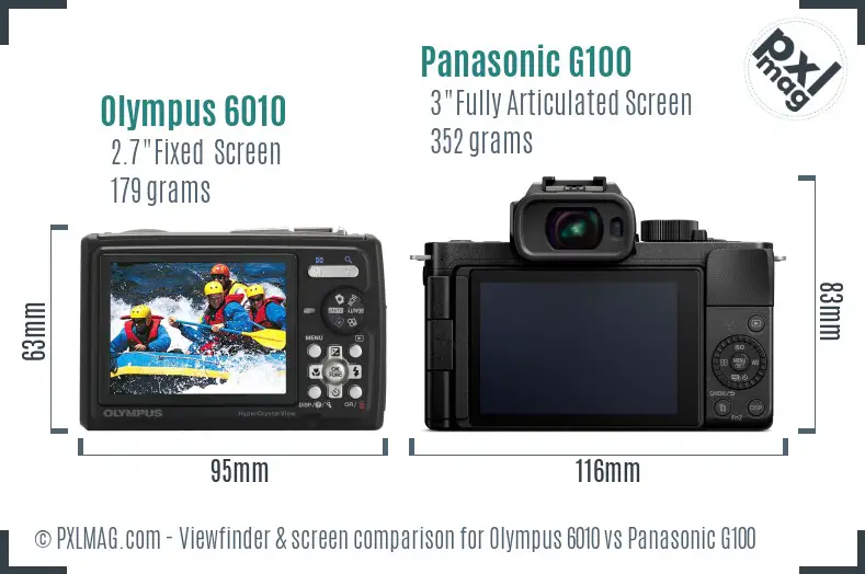 Olympus 6010 vs Panasonic G100 Screen and Viewfinder comparison